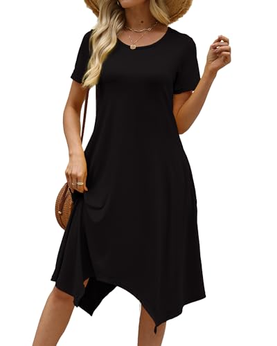 Image of COSSEN Women's 2026 Summer Midi Dress Crew Neck Short Sleeve