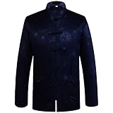 G-LIKE Chinesische Kleidung Tang-Anzug – traditionelles chinesisches antikes Kostüm Kampfsport Tangzhuang Kung Fu Langarmjacke Anzüge Hemd Outfit Uniform Tuch für Männer und Frauen - Brokat, Blau, XL