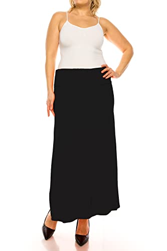 Women's Plus Size Casual Solid High Waisted A -line Maxi Skirt with an Elastic Waistband4