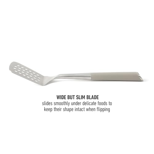 Image of Calphalon Slotted Turner, Kitchen Flipping Spatula, Slotted Spatula, Stainless Steel Turner with Silicone Heat Resistance Handle, Nonstick-Safe Spatula for Draining and Flipping (Taupe)