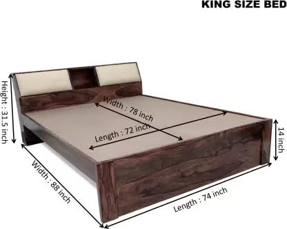 Image of Solid Wood King Bed (Finish Color - Walnut, Delivery Condition - DIY(Do-It-Yourself))