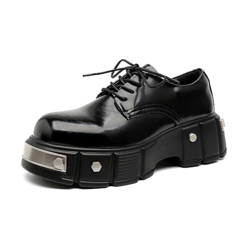 Men's Leather Platform Oxfords Fashion Goth Punk Motorcycle Shoes with Metal