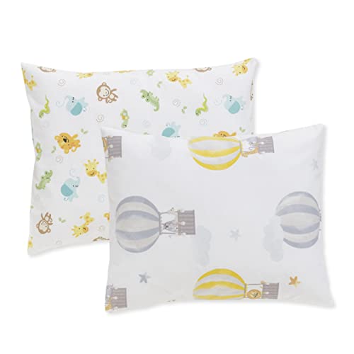 HOPPO Baby&Kids Toddler Pillowcases Set of 2 Fits Pillows Sized 13 x 18 or 14 x 19 Envelope Style Soft 100% Cotton Breathable Durable Hypoallergenic Machine Washable Pillow Case Air Balloon & Animals