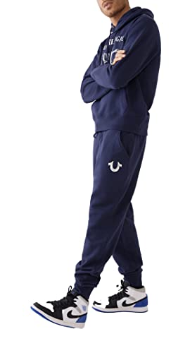 True Religion Men's Metallic Horseshoe Jogger, Navy, XXL
