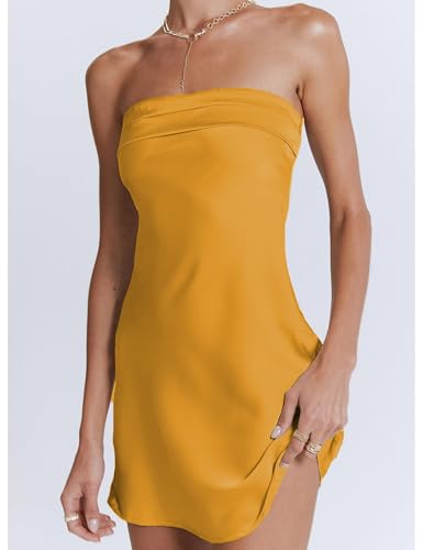 Image of Realtix Womens Satin Silk Backless Strapless Mini Dress Sexy Low Back Tube Club Party Dress for Women
