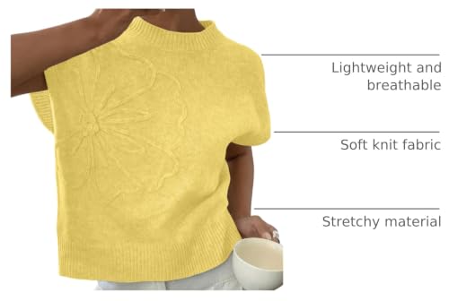Image of 2026 Womens Floral Sweater Vest Cute Cap Sleeve Tops 3D Flower Decor Knit Tank Top Loose Spring Fall Summer Clothes