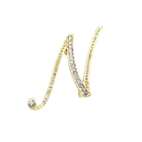 Image of Rhinestone Initial Brooch Pin for Women, Alphabet Gold Letter Brooch A-Z with Crystal, Metal Pin for Hat Bag Dress Suit Accessory for Men