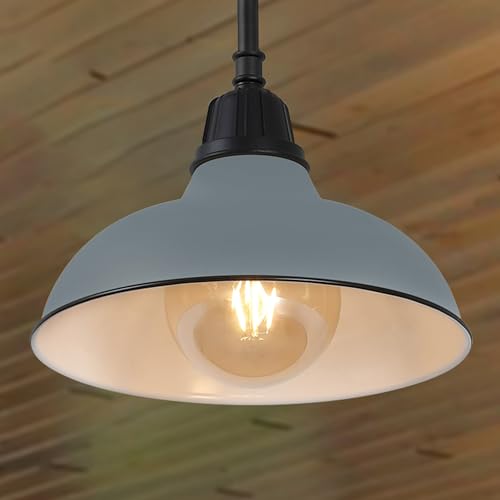 Image of JONATHAN Y Jasper 1-Light Farmhouse 12.25 inch Metal Pendant, Matte Silver Blue | Indoor Outdoor Use, Rustic Vintage Dome Shade, Adjustable Height, Kitchen Island Porch Entryway, LED Bulb Included