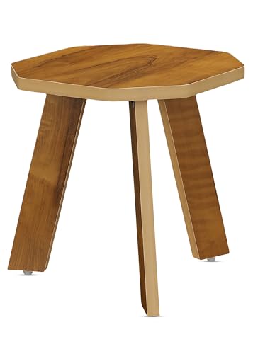 Image of SBF Furniture Wood Mini Hexagonal Side Table, 30 cm, Matte Finish, Modern Minimalist Design, 3 Angled Legs (Oach Yellow)