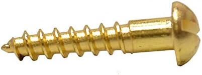 #6 x 1 Brass Wood Screws, Round Head, Slotted Drive - (Pack of 100) Solid Brass Plain Finish, Screw Size: #6, Length: 1 inches
