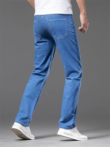 Hndudnff Men Thin Jeans Straight Elastic Baggy Denim Pants Business Casual Trousers with Pockets3