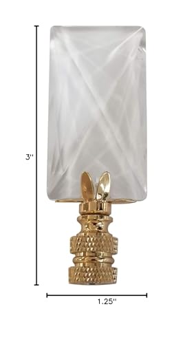 Image of Royal Designs Oblong Rectangle 1.25 inch Lamp Finial, Clear Faceted Crystal, Polished Brass Base, Single