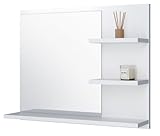 FreshYou Specchio da bagno con 3 ripiani, sospeso, specchio per corridoio, camera da letto, bagno, bianco 60X50 cm - Destro