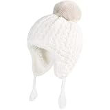 Koreshion Toddler Infant Beanie Hat with Ear Flaps Kids Winter Pom Hats Knit Warm Fleece Lined Cap f