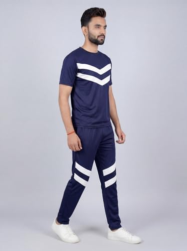 Image of Men's Tracksuit Co-ord Set - Stylish T-Shirt & Jogger Pant Lower Combo Soft Stretchable Activewear Tracksuit for Gym Sports Running Travel & Daily Casual Wear For Boys (IN, Alpha, L, Regular, Blue)