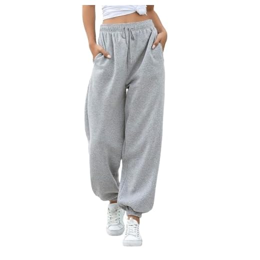 Womens Cinch Bottom Sweat Pants Pockets High Waist Sporty Gym Athletic Fit Jogger Casual Pants Lounge Trousers Gray S