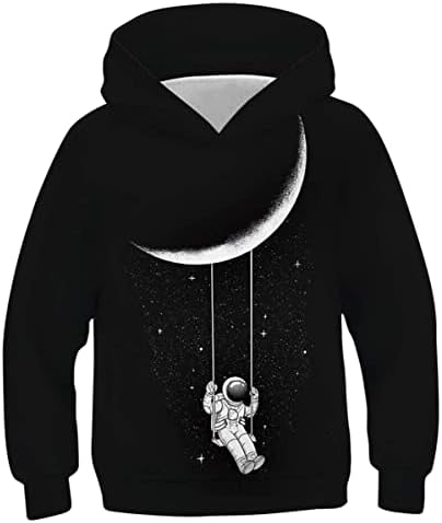 Lovekider Big Boys Sweatshirts Hoodie Funny Print Astronaut Hoodies Size 11-13T Galaxy Pullover Hoodie without Fleece