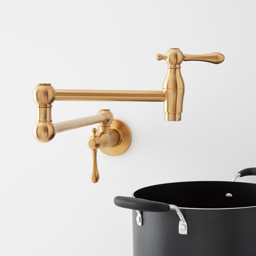 Signature Hardware 954008 4.6 GPM Double Handle Wall Mounted Retractable Pot Filler - Brushed Gold