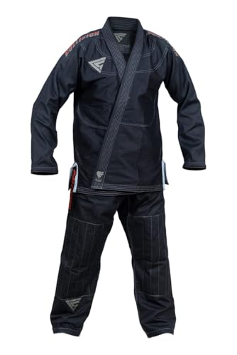 Collision Professional Heavy Duty Brazilian Jiu Jitsu Kimono Suit, 100% Cotton BJJ Gi Kimono for Men Includes Pants, Pearl Weave Cotton 350G White/Black/Blue 5’0” to 6’8” (Black, A4)