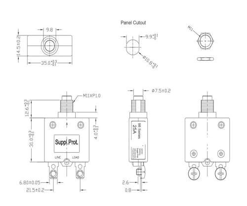 Interruptor térmico 35A serie 98 para solucionar sobrecalentamientos con pasador de tornillo 3