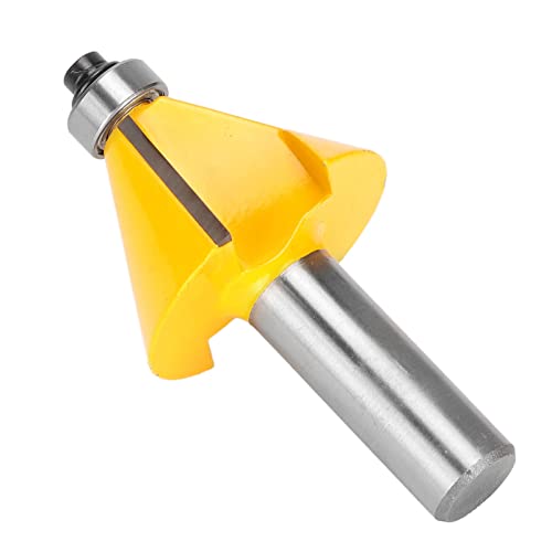 Sunicon 1/2in Shank Chamfer Router Bits, 30 Degree Bevel Bit Carbon Steel YG6 Alloy Chamfer Milling Cutter with Bearing Angle Miter Angle Milling Cutters Tool