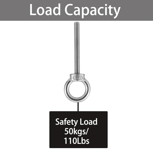 Image of M6 Stainless Steel Eye Bolt with Nuts 4 Pack, M6 x 50mm (1 /4 inch x 2 inch) Long Ring Shoulder Lifting Eye Bolt for Swing, Male Screw Threaded Eyebolt kit Tie Down Outdoor Indoor