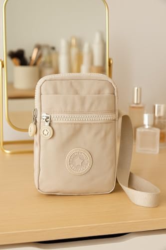 Polo Krinkıl Kumaş Kadın Postacı Çantası, Ayarlanabilir Askılı, Çok Bölmeli, Günlük Kullanım, 12x18x6 cm (KREM) - Görsel 5