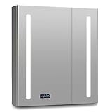 Bathlink LED Medicine Cabinet Mirror for Bathroom, Lighted Medicine Cabinet with Clock, Lighted Medi