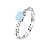 Stfery 9K White Gold Engagement Ring, Opal Ring Real Gold for Women Size O 1/2
