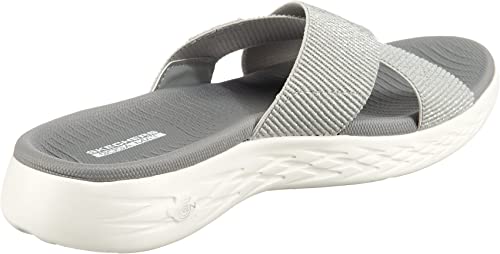 Skechers Women's On-the-GO 600 - Glistening Metallic Mesh Slide Sandals, Silver, 10