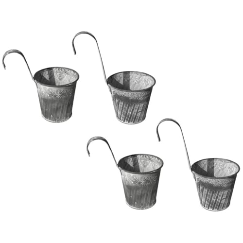 Yardenfun Vintage Galvanized Iron Hanging Flower Buckets 4pcs Set (11.5cm