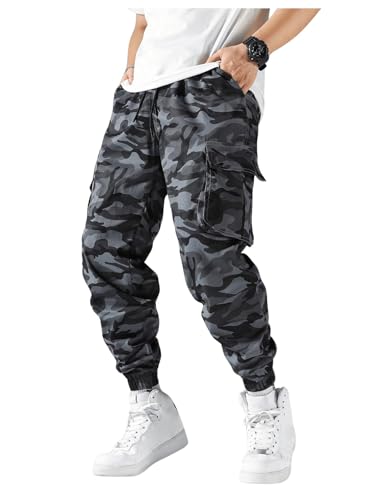 OYOANGLE Men's Camo Casual Joggers Pants Drawstring Waist Streetwear Tapered Pant with Pockets