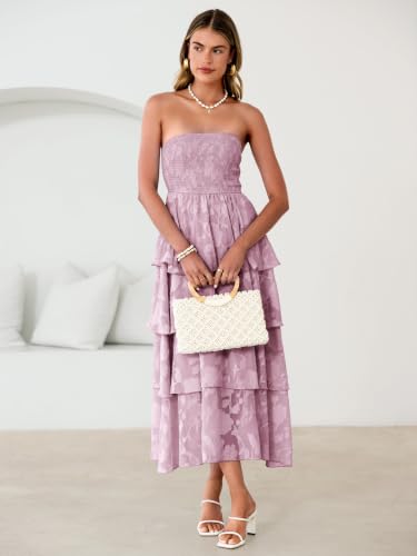 Image of Simplee Womens Summer Strapless Maxi Dress 2026 Boho Floral Off Shoulder Wedding Guest Dresses Tiered Beach Long Sundress