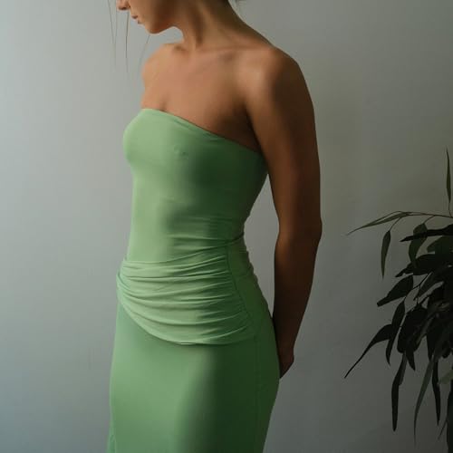Image of Women Floral Strapless Maxi Dress Y2K Bodycon Tube Long Dresses Sexy Party Formal Cocktail Beach Slit Dress