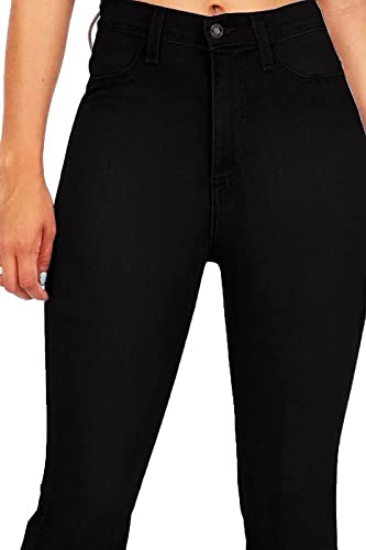 Women's Juniors Trendy High Waist Slim Denim Flare Jeans Bell Bottom Pants Nw068 (Black, Us 14) #TOP3