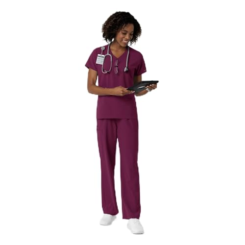 Wink NURTUR Women's V-Neck Scrub Top, Wine, M