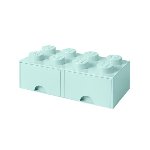 LEGO 5711938029906 brique 8 boutons, 2 tiroirs, boîte de rangement empilable, 9.4 l, Aqua Bleu Clair, Plastique, 50 x 25 x 18 cm