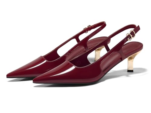 Image of Coutgo Womens Low Kitten Heels Slingback Pumps Closed Pointed Toe Buckle Party Work Dress Shoes