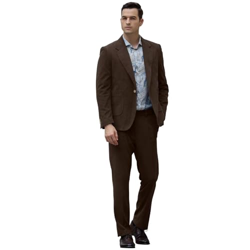 Aowdoy Mens Corduroy Suit Slim Fit 2 Pieces Vintage Casual Suit Blazer Jacket for Prom Party