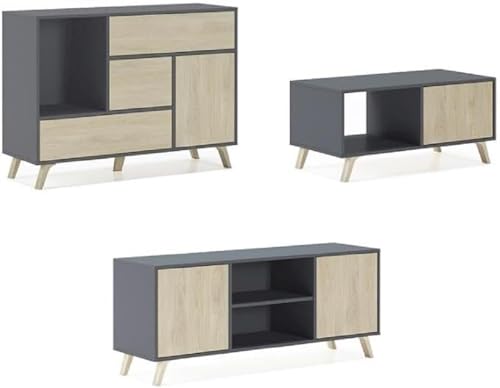 Skraut Home | Ensemble Buffet + Meuble TV + Table Basse pour Salon | Modèle Wind | Ensemble Salle à Manger | Structure Résistante | Montage Facile |...