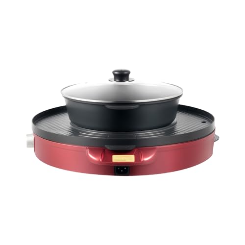 Hot Pot électrique, 2200 W, rouge, avec plaque de cuisson et design à double zone, avec revêtement anti-adhésif, pour Shabu Shabu et barbecue coréen,...