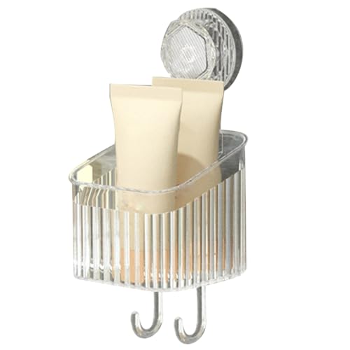 Bathroom Shelf with Sturdy Suction Cup Plastic Storage Basket Makeup Organizer