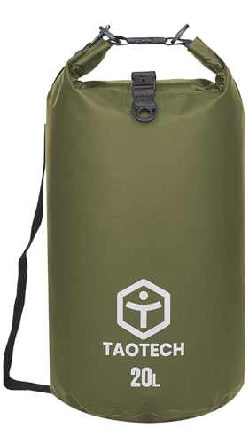 TaoTech 筒型 防水バッグ ドライバッグ 防水 ドラム型 スポーツバッグ アウトドア 海 プール 川遊び 釣り スノーボード 男女兼用(ダークグリーン, 20L)のサムネイル