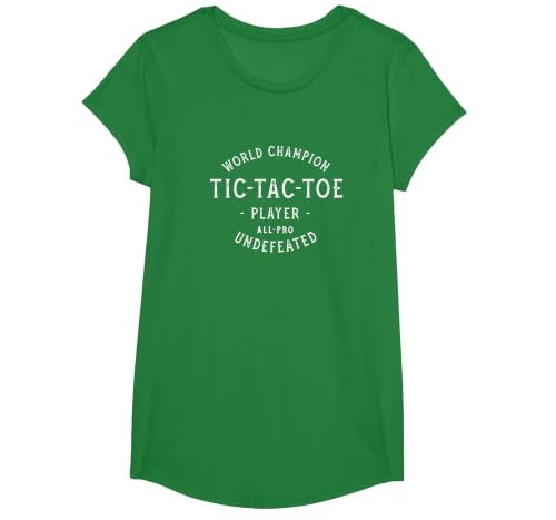 Retro World Champion Tic-Tac-Toe Player Undefeated T-Shirt, Girls, Kelly Green, Large