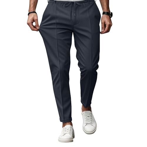 ZOCANIA Mens Sweatpants Quilted Casual Pants Straight Leg Lightweight Slacks Drawstring Elastic Waist Open Bottom Trousers