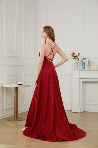 yinyyinhs Glitter Satin Prom Dresses for Women 2025 Spaghetti Straps A-Line Slit Evening Formal Ball Gowns with Pockets2