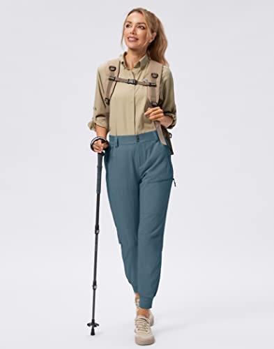 Pudolla Women's Golf Joggers Lightweight Hiking Cargo Pants Waterproof For Travel Camping Walk With Zipper Pockets(Dusty Blue Small) #TOP5