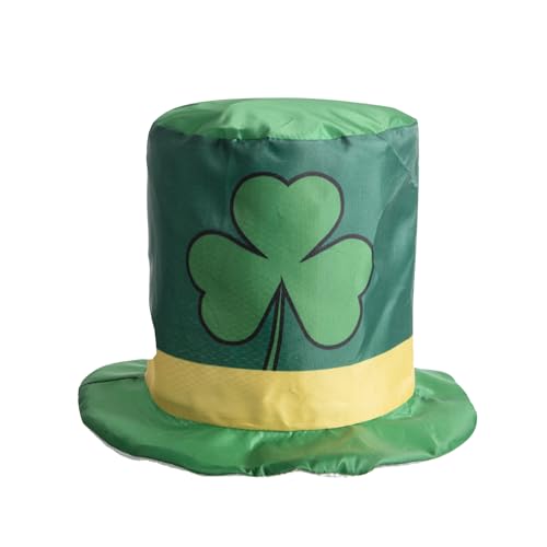 Yilistore St.Patrick's Day Shamrock Clover Hat,Irish Green Top Hat,Costume Accessories Leprechaun Hat For Men Women (Green Hat F)