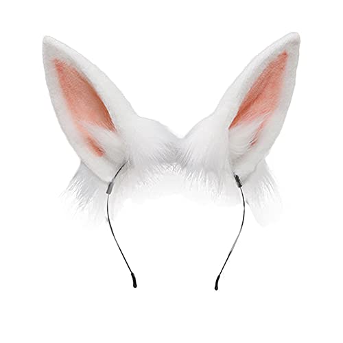 Handmade Rabbit Ears Headband Flexible Animal Ears Hair Hoop Plush Fancy Dress Cosplay Costume Hair Accessories (White)