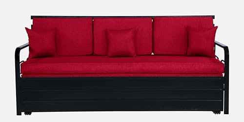 Image of 3 Seater Metal Sofa Cum Bed with Hydraulic Storage | Sofa Set for, Living Room, Guest Room, Bedroom| Single Size Convertible Sofa Bed Comfortable Seating |Single Size (Red & Black)